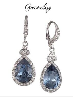 Givenchy Blue Stone Crystal Teardrop Earrings NWT